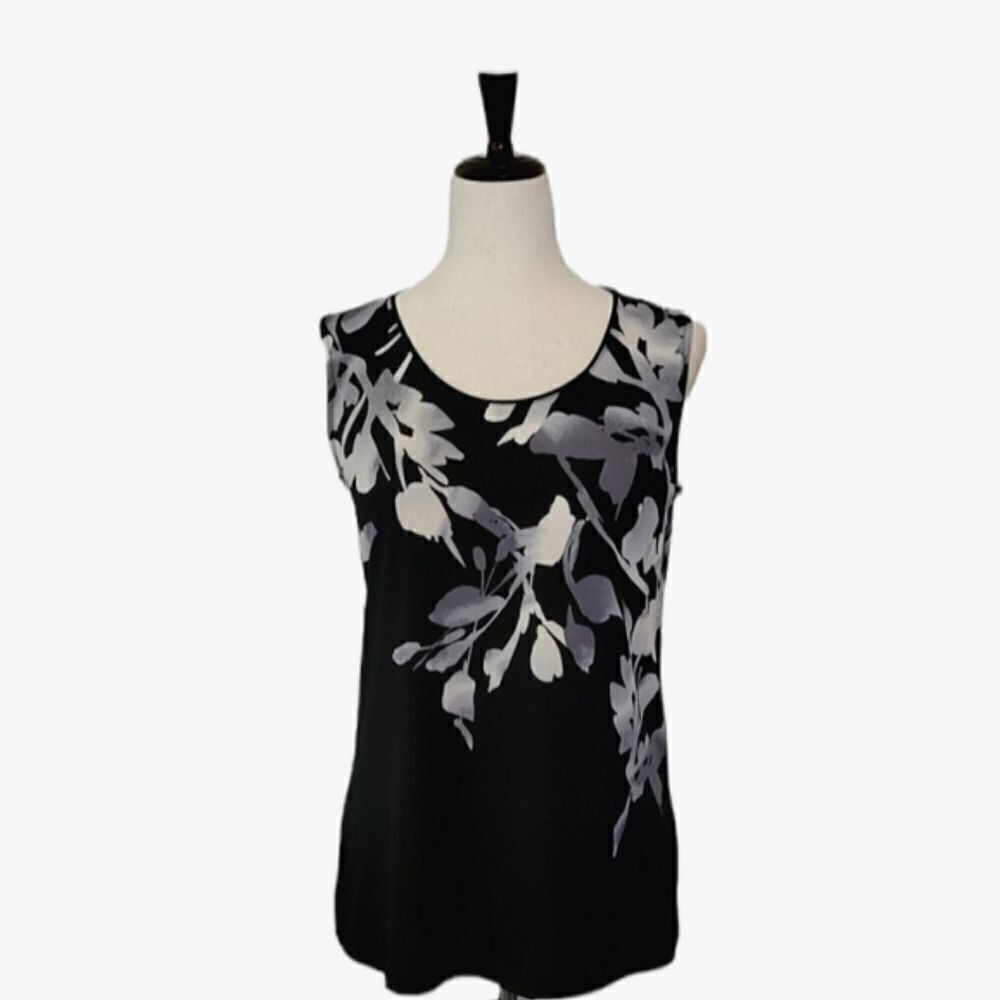 Susan Graver Black Leaf Patterned Liquid Knit Tank Top Size Xs — image 2 of 6